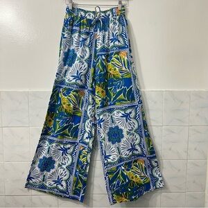 Women’s 100% Cotton High Rise Wide Leg Pants XS Resort Beach Tropical Patchwork